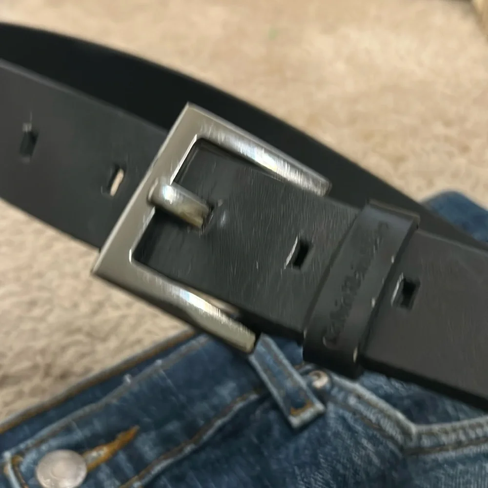 Calvin Klein Jeans Faux Leather Belt Sz Medium Blk Silver Buckle